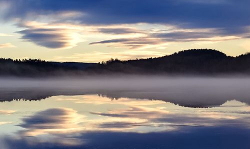 Scenic view of lake against sky during sunset