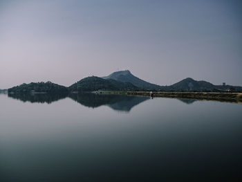 Scenic view of lake against clear sky