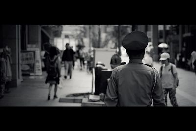 Woman standing in city