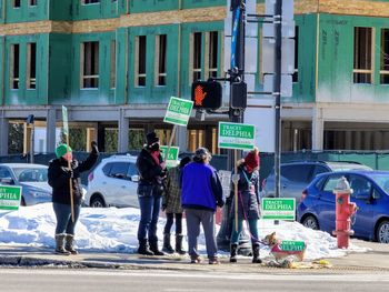 People walking on city street