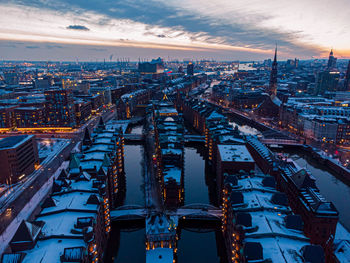 Hamburg harbour in winter droneshot