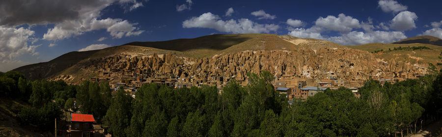 Panoramic view of landscape and mountains against sky