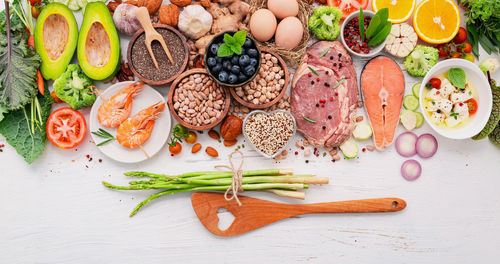 High angle view of fruits on table