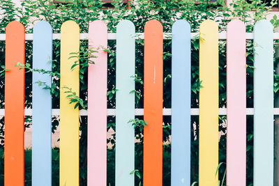 Full frame shot of metal fence against wall