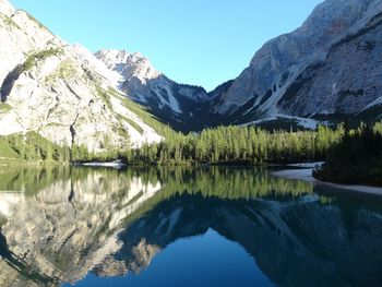 Scenic view of lake with mountains in background