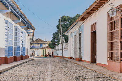 Old cobbled street in trinidad, cuba, with architectural heritage in colonial style. 