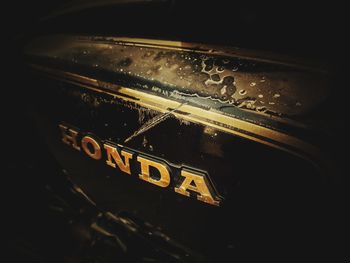 Close-up of text on black car