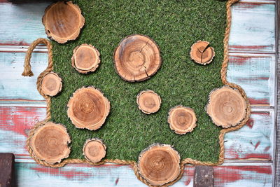 High angle view of coins on table