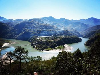 Scenic view of mountains against clear sky