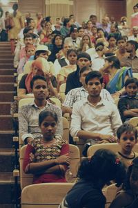 High angle view of people sitting at store