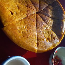 High angle view of food in bowl