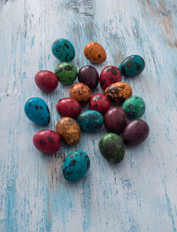 High angle view of easter eggs on table