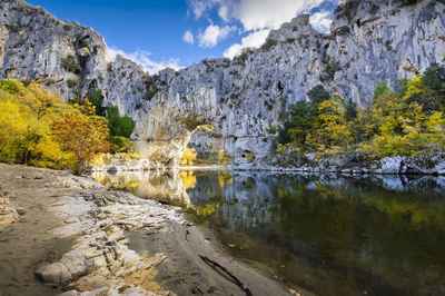 Natural arch over the river at pont d'arc in ardeche in france