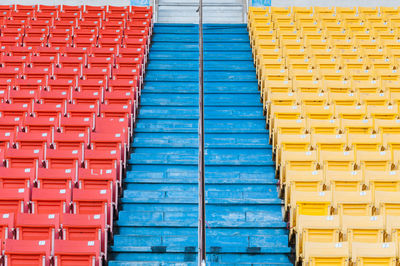 Full frame shot of multi colored empty seats