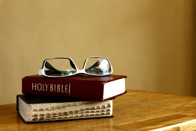 Close-up of eyeglasses on table