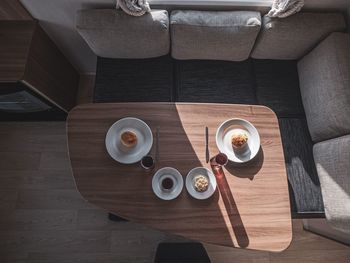 High angle view of coffee on table