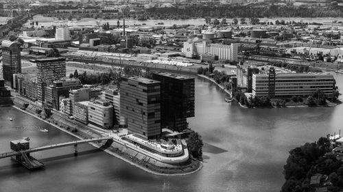 High angle view of buildings in city