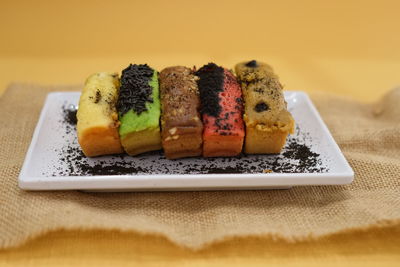 Close-up of sushi served in plate on table