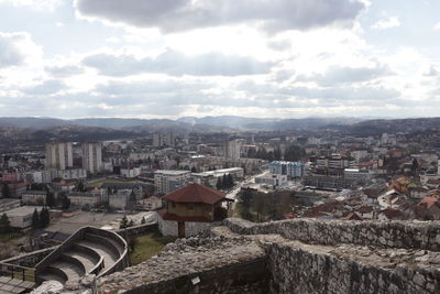 High angle view of townscape against sky