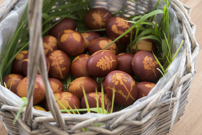 High angle view of fruits in basket