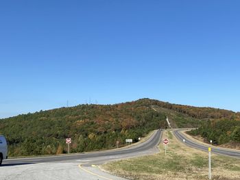 Scenic view of road against clear blue sky