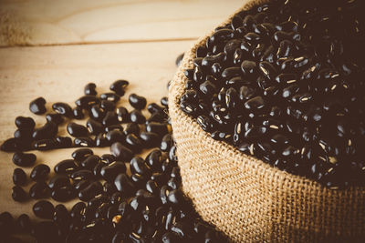 Close-up of coffee beans on table