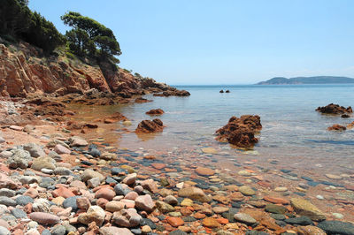 Scenic view of sea against clear sky