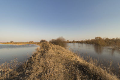 Scenic view of lake against clear sky