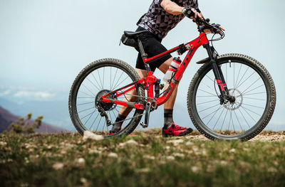 Close-up of bicycle on field