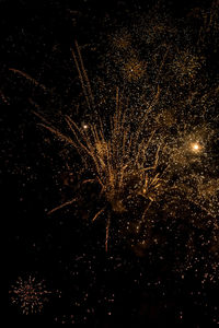 Low angle view of firework display at night