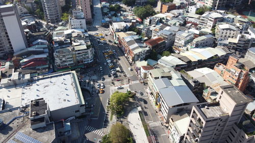 High angle view of buildings in city