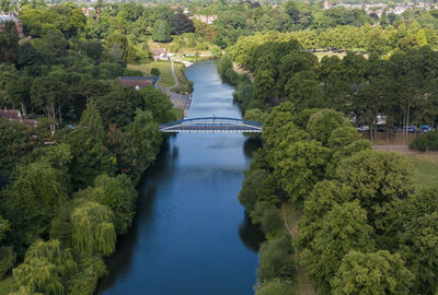 An aerial view of the kingsland bridge spanning the river severn in shrewsbury, shropshire, uk