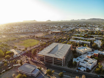 High angle view of townscape against sky