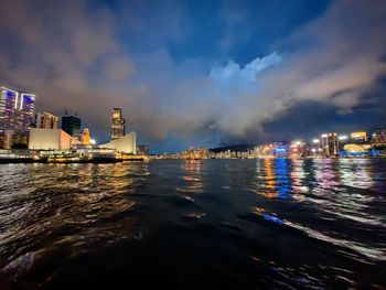 High angle view of city at night