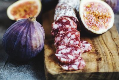 Close-up of fruits on cutting board