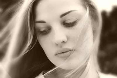 Close-up of thoughtful beautiful woman