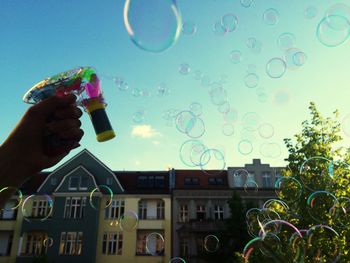 Low angle view of built structure against blue sky