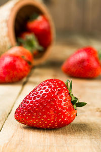 Close-up of strawberries on table