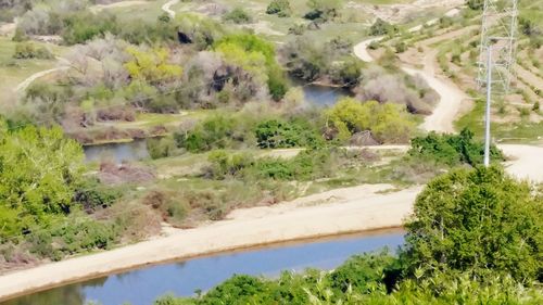 Scenic view of river with trees in background