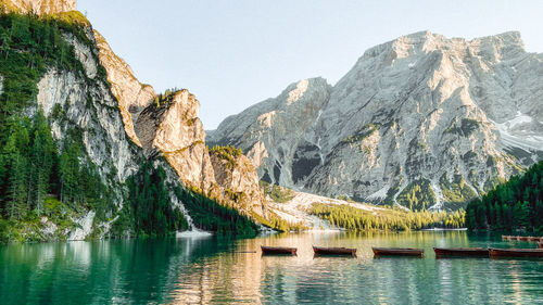 Scenic view of lake braies in italy