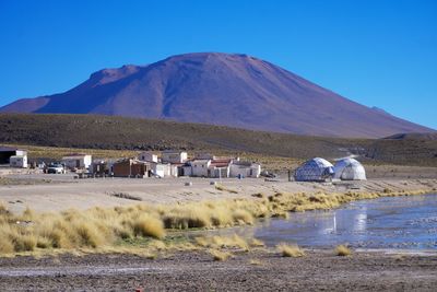 Scenic view of landscape against clear blue sky