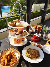 Close-up of food served on table