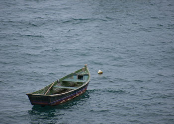 High angle view of sailboat in sea