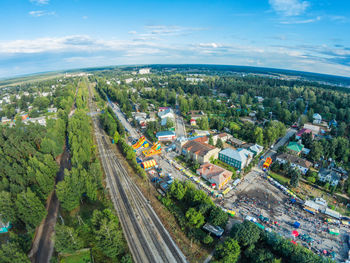 High angle view of cityscape against sky