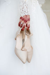 High angle view of painting on white wall