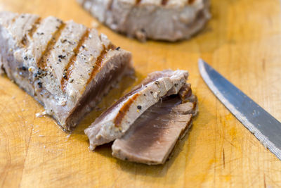 Close-up of fish on table