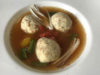 High angle view of food served in plate