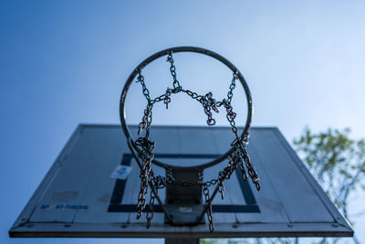 Low angle view of basketball hoop against sky