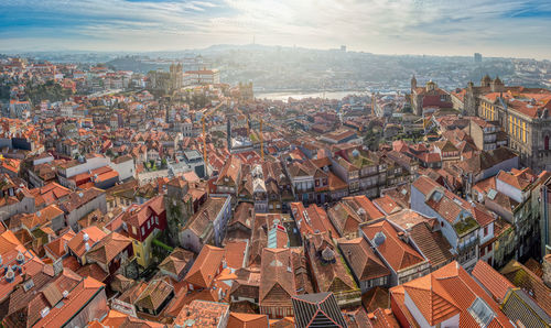 High angle view of buildings in city