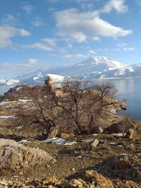 Scenic view of snowcapped mountains against sky